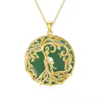 TOUPOP 14K Gold Plated Sterling Silver Jade Tree Of Life Necklace-style_name:2B-Mother 1 Children-Gold-Green Jade