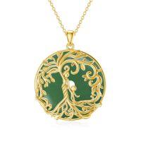 wholesale Gifts For Women Tree Of Life Necklace 14k Gold Plated Sterling Silver Round Jade Jewelry For Women Mom Sister Birthday Christmas Gifts -style_name:2B-Mother 1 Children-Gold-Green Jade