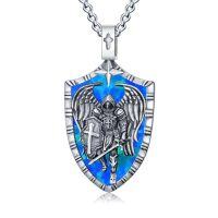 wholesale TOUPOP Christmas Gifts For Men 925 Sterling Silver Saint Amulet Necklace For Men Women Protection Medal Pendant Religious Necklace Catholic Jewelry Birthday Gifts For Father Son Husband Grandfather Police -style_name:A01-St Michael(Shield)-Blue Opal