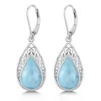 TOUPOP Sterling Silver Gemstone Teardrop Dangle Earrings Fine Jewelry Gifts-color_name:Larimar