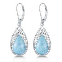 wholesale Filigree Earrings For Women 925 Sterling Silver Teardrop Gemstone Dangle Earrings Fine Jewelry Christmas Gifts For Women -color_name:Larimar