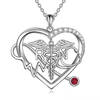 TOUPOP Sterling Silver Caduceus Angel Wing RN Necklace Jewelry Gift-style_name:Heart RN Necklace