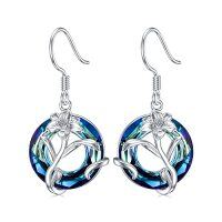 wholesale TOUPOP Birth Flower Earrings 925 Sterling Silver 12 Month Floral Earrings Birthstone Crystal Jewelry Birthday Christmas Gifts For Women -color_name:05-May-Lily-Circle Crystal