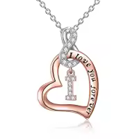 TOUPOP Sterling Silver & 14k Rose Gold Plated Heart Infinity Initial Letter Necklace-style_name:I