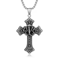 TOUPOP Stainless Steel Zircon Gothic Cross Pendant Necklace for Men-color_name:Snake Cross Necklace