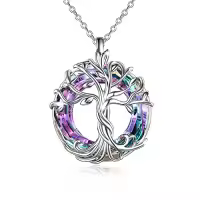 TOUPOP Sterling Silver Austrian Crystal Tree Of Life Necklace For Women-color_name:01-White Gold-Purple Crystal