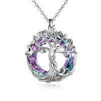 wholesale TOUPOP Tree Of Life Necklace For Women 925 Sterling Silver Family Tree Austrian Crystal Jewelry Birthday Christmas Gifts For Mom Wife Her -color_name:01-White Gold-Purple Crystal