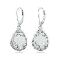 wholesale TOUPOP Filigree Teardrop Earrings Sterling Silver Filigree Leverback Earrings Jewelry Anniversary Birthstone Christmas Gifts For Women Her -style_name:Opal