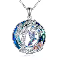TOUPOP Sterling Silver Crystal Tree Of Life Hummingbird Dragonfly Necklace-style_name:Hummingbird