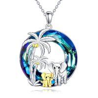 wholesale TOUPOP Elephant Necklace Gifts 925 Sterling Silver Crystal Elephant Family Pendant Necklace Birthday Christmas Gifts For Women -style_name:Two Elephants-Palm Trees