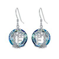 wholesale TOUPOP Tree Of Life Initial Earrings 925 Sterling Silver A-z Letter Drop Dangle Earrings Blue Circle Crystal Jewelry Birthday Christmas Gifts For Women Her Girlfriend Mom -style_name:F Initial