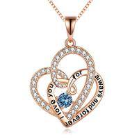 TOUPOP Sterling Silver Rose Gold Plated Birthstone Crystal Heart Necklace-style_name:09-Sep