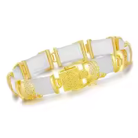 TOUPOP 18K Gold Plated Sterling Silver Jade Bangle Bracelet-size_name:7.5,style_name:A5-White Jade-Gold
