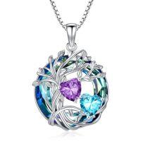 wholesale TOUPOP S925 Sterling Silver Family Celtic Tree Of Life Pendant Necklaces With 2 Heart Birthstone With Blue Austrian Crystal Jewelry Birthday Anniversary Christmas Gifts For Her Wife Girlfriend Mom (18k Real White Gold Filled) -color_name:02-03-Feb- Mar birthstone