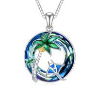 wholesale TOUPOP Ocean Jewelry Sterling Silver Blue Crystal Pendant Beach Wave Palm Tree Necklace For Women Anniversary Birthday Gifts For Her -style_name:1-Stingray