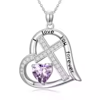 TOUPOP Sterling Silver Birthstone Heart Cross Necklace-color_name:06-June-Alexandrite