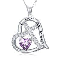 wholesale Cross Necklace For Women 925 Sterling Silver Heart Birthstone Necklaces Christian Jewelry Baptism Birthday Christmas Gifts For Women -color_name:06-June-Alexandrite