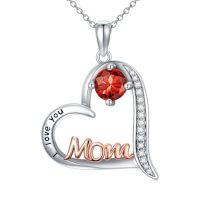wholesale Birthday Gifts For Mom 925 Sterling Silver Heart Mom Necklace Birthstone Jewelry Mother's Day Christmas For Women Mother Grandma -color_name:07-July-Ruby