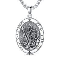 wholesale TOUPOP Christmas Gifts For Men 925 Sterling Silver Saint Amulet Necklace For Men Women Protection Medal Pendant Religious Necklace Catholic Jewelry Birthday Gifts For Father Son Husband Grandfather Police -style_name:B03-St Christopher(Oval）