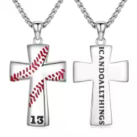 TOUPOP 925 Sterling Silver Cross Pendant Necklace For Men Gifts-style_name:I Baseball Cross
