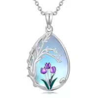 TOUPOP Sterling Silver Moonstone Purple Tulip Tree Of Life Pendant Necklace-style_name:05- Moonstone Tulip Necklace