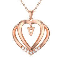 wholesale Heart Initial Necklace For Women 925 Sterling Silver Letter Pendant With Moissanite Personalized Charm Alphabet Jewelry Birthday Anniversary Mothers Day Christmas Gifts For Her Wife Girlfriend Mom -style_name:Rose Gold - V Initial