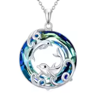 TOUPOP Sterling Silver Crystal Animal Necklace Turtle Elephant Dolphin Gift-style_name:5-2 Dolphin
