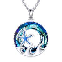 wholesale TOUPOP Sea Turtle/mermaid/dolphin/shell/starfish/conch/seahorse Necklace For Women Sterling Silver Ocean Pendant Necklace With Crystal Ocean Beach Charm Jewelry Birthday Christmas Gifts -style_name:Style 4-Starfishs
