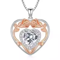 TOUPOP 925 Sterling Silver 12 Birthstone Heart Rose Pendant Necklace-color_name:4-Apr-Diamond