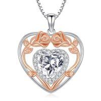 wholesale 925 Sterling Silver Heart Rose Pendant Necklace With 12 Birthstone Jewelry Birthday Anniversary Mothers Day Christmas Gifts For Her Wife Girlfriend Mom -color_name:4-Apr-Diamond