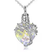 TOUPOP Sterling Silver Crystal Tree Of Life Urn Necklace For Ashes Memorial Gift-color_name:White