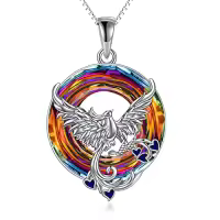 TOUPOP Sterling Silver & Stone Penguin/Turtle/Phoenix/Fox Necklace-style_name:B00-Phoenix-Volcanic Crystal