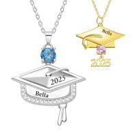 TOUPOP 14K Gold Name Necklace Custom Nameplate Pendant Class Of 2025 Gift-style_name:Name Bachelor Cap