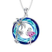 wholesale TOUPOP Flamingo Gifts For Women 925 Sterling Silver Flamingo Necklace Palm Tree Pendant Crystal Flamingo Jewelry Birthday Valentines Day Gifts For Women Her Girlfriend -color_name:Blue Crystal-Flamingo