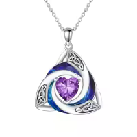 TOUPOP Sterling Silver Crystal Celtic Birthstone Trinity Knot Pendant Necklace-color_name:02-Feb. - Amethyst