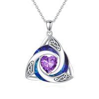 wholesale TOUPOP Celtic Birthstone Necklace For Women 925 Sterling Silver Trinity Knot Crystal Pendant Irish Jewelry Anniversary Birthday Gifts For Her Wife Girlfriend Mom Daughter -color_name:02-Feb. - Amethyst