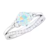 TOUPOP Sterling Silver Moissanite Opal Wedding Ring Set For Women-style_name:B Opal Moissanite Ring