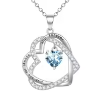 TOUPOP Sterling Silver Heart Birthstone Pendant Necklace Gift for Women-color_name:03-March-Aquamarine