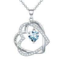 wholesale TOUPOP Heart Birthstone Pendant Necklace 925 Sterling Silver Double Heart Love Jewelry Birthday Christmas Gifts For Women Her Wife Girlfriend Mom -color_name:03-March-Aquamarine