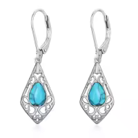 TOUPOP Sterling Silver Gemstone Teardrop Dangle Drop Earrings-color_name:Turquoise