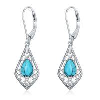 wholesale Filigree Bohemian Earrings 925 Sterling Silver Teardrop Gemstone Dangle Drop Earrings Fine Jewelry Birthday Christmas Gifts For Women -color_name:Turquoise