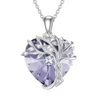 TOUPOP Sterling Silver Crystal Tree Of Life Birthstone Necklace Family Pendant Gift-color_name:Heart-06-Purple Alexandrite Crystal