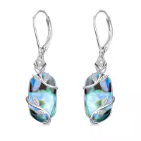 TOUPOP 925 Sterling Silver Natural Gemstone Oval Rose Flower Earrings For Women-color_name:Abalone Shell