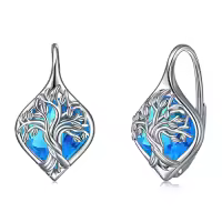 TOUPOP Sterling Silver Birthstone Tree Of Life Leverback Earrings Gifts For Women Teens Birthday-style_name:I-Sept.