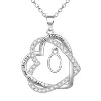 TOUPOP 925 Sterling Silver Heart Initial Double Heart Pendant Necklace Birthday Christmas Gifts For Women-style_name:Initial O