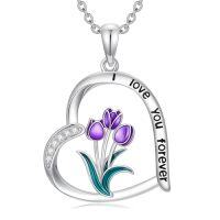 wholesale TOUPOP Purple Tulip Necklace 925 Sterling Silver Tree Of Life Tulips Flower Pendant Necklaces With Moonstone Crystal Jewelry Gifts For Women Her Wife Anniversary Birthday Gift -style_name:01- Heart Tulip Necklace
