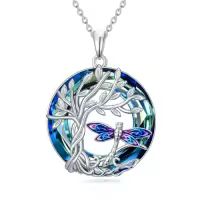 TOUPOP Sterling Silver Crystal Tree Of Life Hummingbird Dragonfly Necklace-style_name:Dragonfly