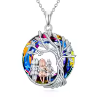 TOUPOP Sterling Silver Crystal Tree Of Life Sister Necklace Gifts For Women-color_name:3 Sister-Volcano Crystal