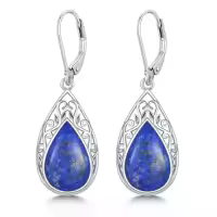 TOUPOP Sterling Silver Gemstone Teardrop Dangle Earrings Fine Jewelry Gifts-color_name:Lapis Lazuli