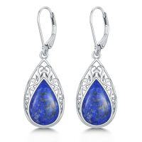 wholesale Filigree Earrings For Women 925 Sterling Silver Teardrop Gemstone Dangle Earrings Fine Jewelry Christmas Gifts For Women -color_name:Lapis Lazuli